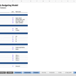 Complete Quarterly Budgeting Model Table of Contents | eFinancialModels Table of contents showing sections for budgeting model details and links to sheets.