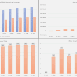 Charts showing annual rental revenue, cash flow, occupancy rates, and debt service ratios