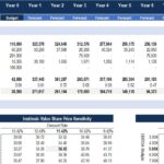 Free Cash Flow to Equity Valuation Model | eFinancialModels Table illustrating free cash flow calculations and valuation sensitivity analysis.