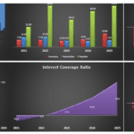 Financial analysis charts including Net Working Capital, Debt to Equity, Interest Coverage Ratio, and Returns on Assets/Equity for 2021-2025.