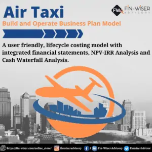 Air taxi business plan model showcasing lifecycle costing and financial analysis features.