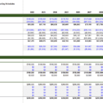 Illustrative Financial Forecast and Supporting Schedules | eFinancialModels Illustrative financial forecast showing revenues, operating expenses, EBITDA, and net income across 2022 and 2023 with supporting schedules.