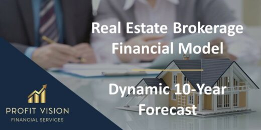Real Estate Brokerage Financial Model with 10-Year forecast visuals