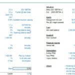 Revolving credit analysis showing EBITDA multiples, interest rates, and other financial metrics.