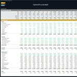 Monthly budget template showing hotel revenues, costs, and profits.