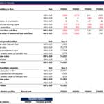 Financial model displaying business valuation metrics and cash flow projections in EUR.