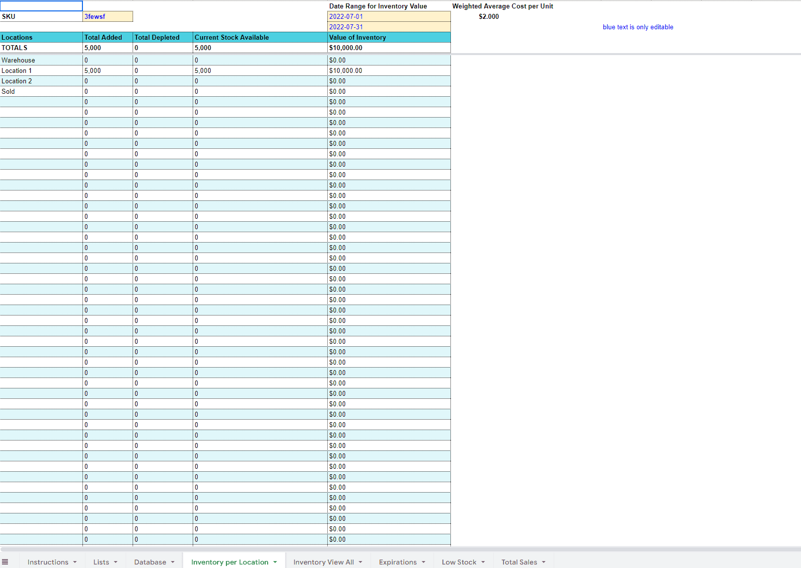 Inventory Tracking and Valuation Google Sheets Template