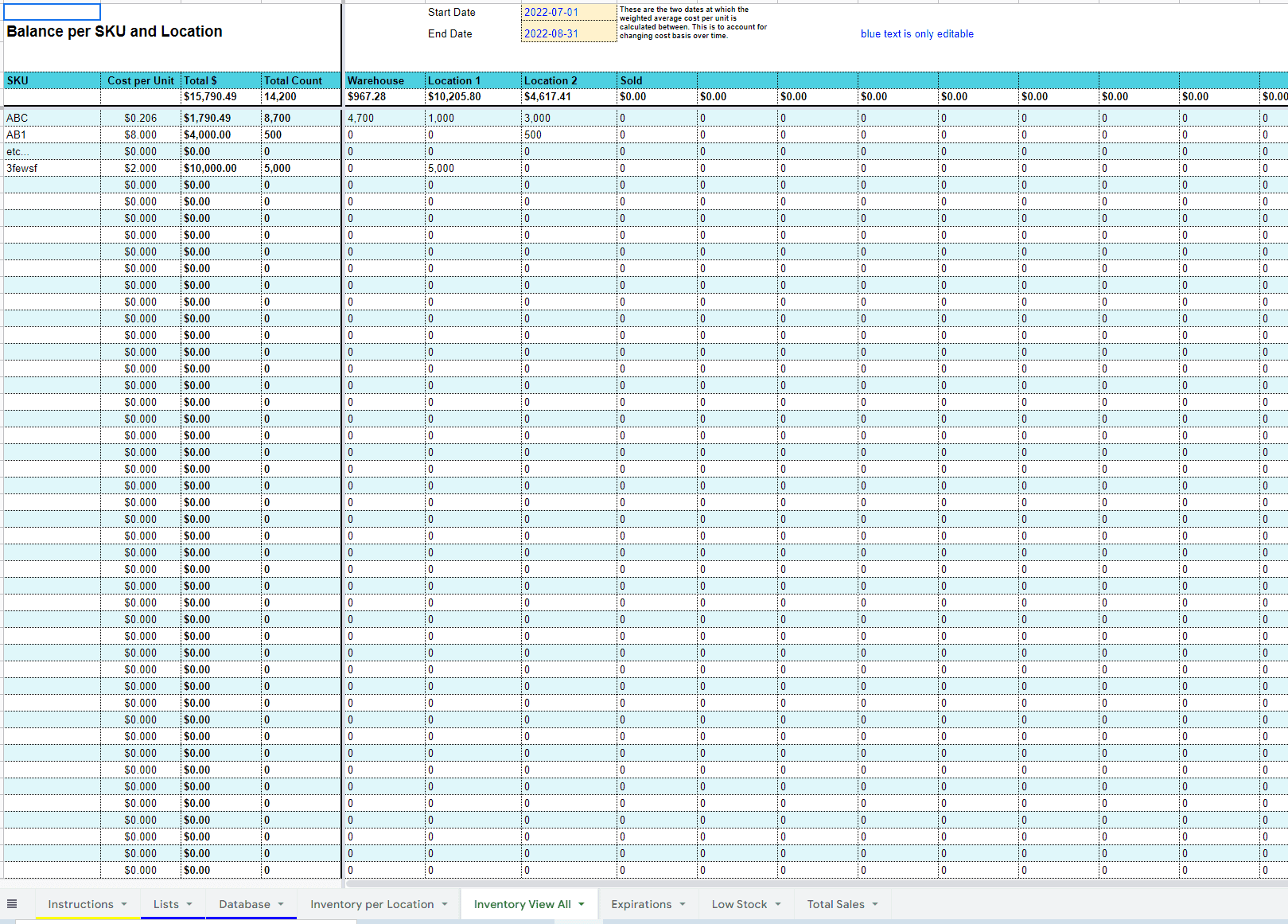 Inventory Tracking and Valuation Google Sheets Template