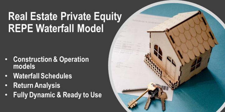 Real Estate Private Equity Waterfall Model Overview | eFinancialModels Real Estate Private Equity waterfall model cover showcasing key features.