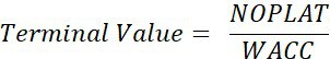 Terminal Value Formula for Financial Modeling | eFinancialModels Formula for terminal value: Terminal Value = NOPLAT / WACC