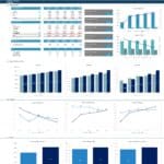 Financial dashboard metrics including revenue growth, EBITDA, and valuation ratios.