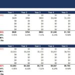 10 year annual private equity waterfall model showing cash inflows and outflows for GP and LP with key metrics.