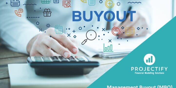 Management Buyout Financial Projection Model Overview | eFinancialModels Calculator and icons illustrating a Management Buyout financial model analysis.