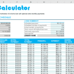 Excel mortgage calculator displaying loan details and amortization schedule