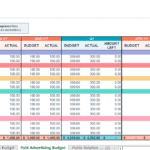 Detailed paid advertising budget template with monthly expense tracking.