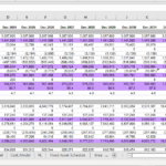 Financial model showing projections for net income and balance sheet items.