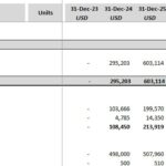 Income statement showing revenue and expenses for 2023-2028.
