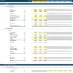 LBO financial model with projected income statement and balance sheet data in EUR.