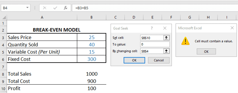 Break-Even Analysis Model in Excel | eFinancialModels Break-even model in Excel demonstrating sales, variable cost, and Goal Seek function.