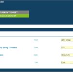 Setup sheet for divestiture financial model with input fields for group and transaction details.