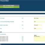 Setup inputs for divestiture financial model including group name and transaction details.