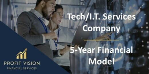 Professionals analyzing a 5-year financial model for a technology company.