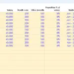 Table displaying personnel salaries, health care, benefits, and payroll taxes for various staff positions