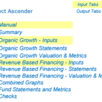 Navigation panel displaying sections for financial data inputs and analysis.