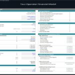 Detailed assumptions for startup and operational expenses in a tour operator model.