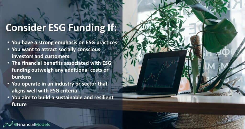 Key Considerations for ESG Funding | eFinancialModels Key points for businesses to consider ESG funding opportunities and benefits.