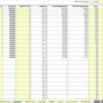 Excel table showing equipment purchase details, costs, and depreciation values.