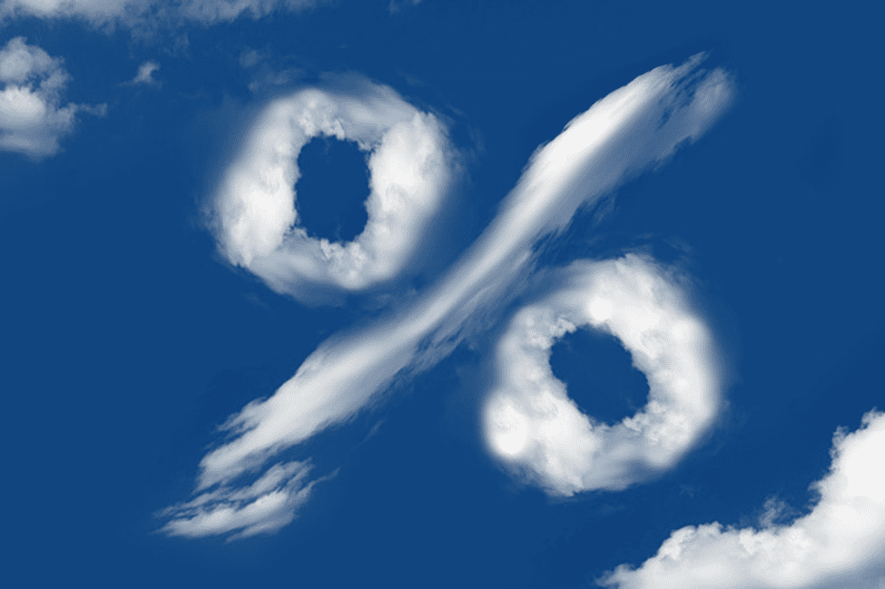 Cloud Percentage Symbol Representing Financial Growth | eFinancialModels Stylized cloud percentage symbol against a blue sky background, symbolizing financial metrics.