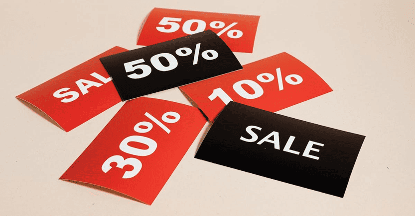 Discount Tags Illustrating Sale Percentages | eFinancialModels Discount tags showing 10%, 30%, and 50% sales for retail analysis.