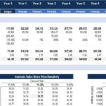 Valuation model displaying Free Cash Flow to Equity and sensitivity analysis tables.