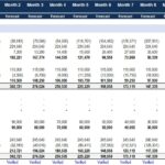 Pro Forma Balance Sheet showing monthly asset and liability forecasts.