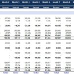Pro forma balance sheet showing monthly forecasts of assets and liabilities.
