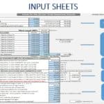 Input sheet detailing land, building, investor data, and expenses for hotel financial model.