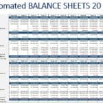 20-year automated balance sheets showing assets, liabilities, and equity trends.