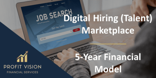 Financial model interface for a digital talent hiring marketplace with job search functionality.