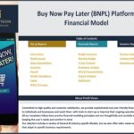 Table of contents for a BNPL platform financial model, listing key reports and setup sections.