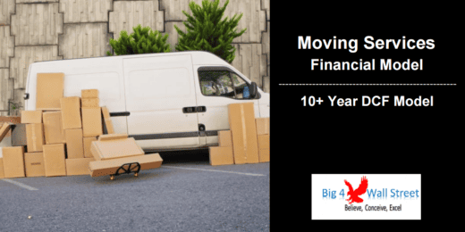 Financial model for moving services showcasing 10-year DCF analysis and branding.