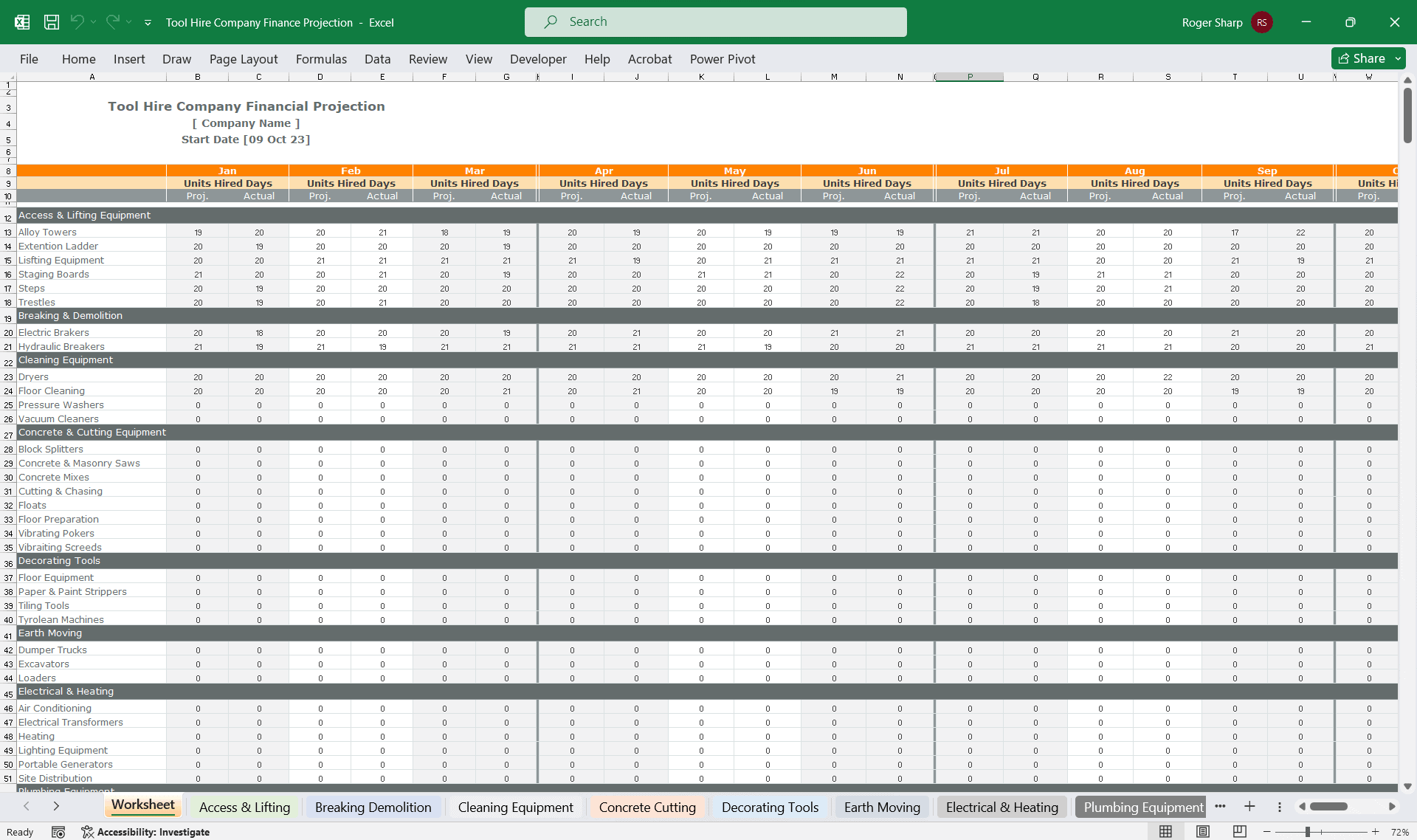 Tool Hire Company Finance Model