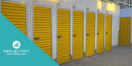 Storage units illustrating a self-storage business model for projections.