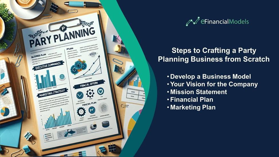 Steps for Starting a Party Planning Business | eFinancialModels Infographic detailing steps to create a party planning business model.