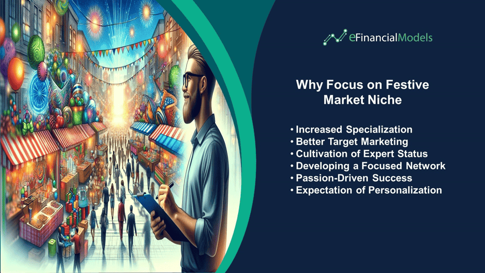 Advantages of Targeting Festive Market Niche | eFinancialModels Key advantages of specializing in festive market niches displayed in a chart format.