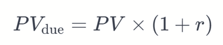 Present Value Due Calculation Formula | eFinancialModels Present value due formula illustrating the time value of money calculation.