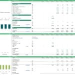 Cash flow statement displaying revenues, expenses, and debt schedules for a kayak rental model.