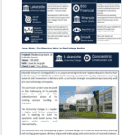 Case study overview of Lakeside University College redevelopment project with client logos and key details.