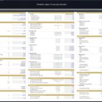 Financial model template showcasing revenue, costs, and user metrics for a mobile app.