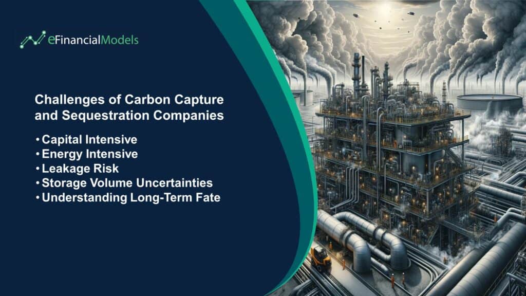 Challenges Facing Carbon Capture Companies | eFinancialModels Challenges of carbon capture showing capital, energy, and leakage risks.